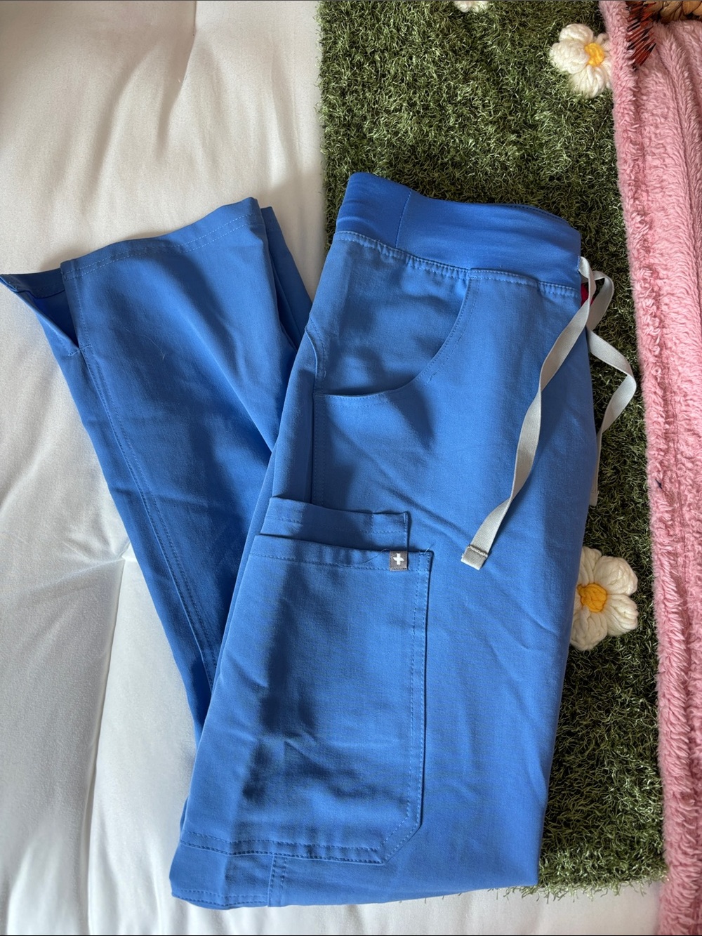 Figs Women's Scrub Pants in Bright Blue with Gray Drawstring